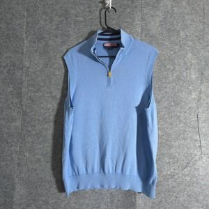 Vineyard Vines Mens Vest Quarter Zip Sleeveless Sweater Blue Pima Cotton Solid